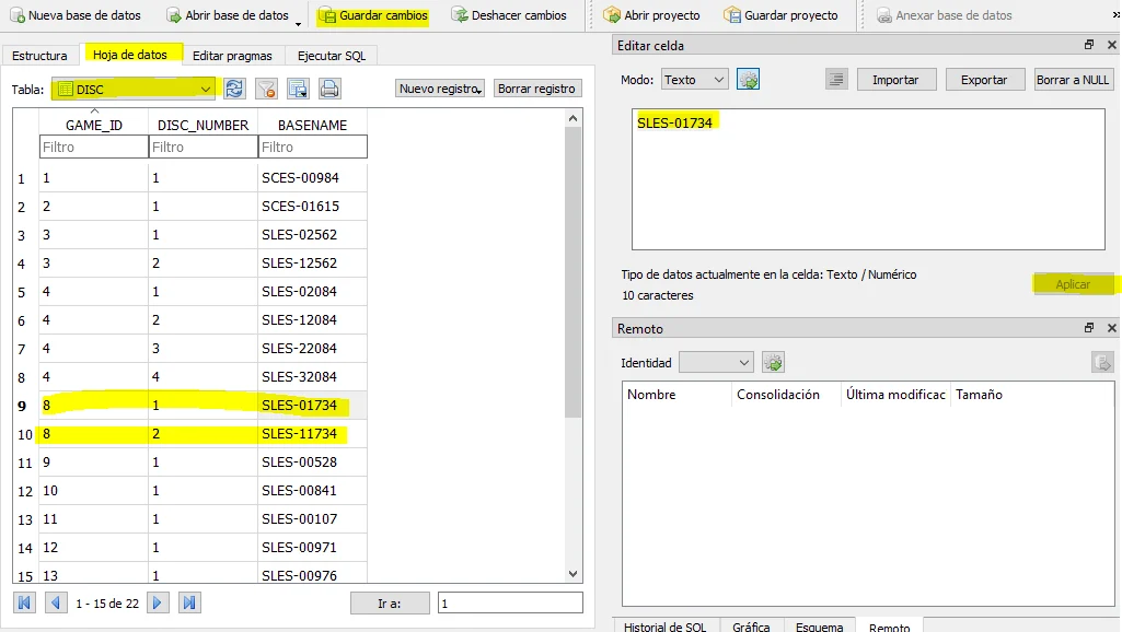 Edición antigua de regional.db con DB Browser
