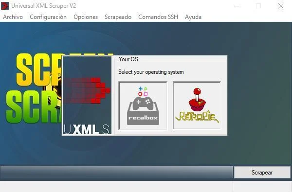 Selección de RetroPie o Recalbox en Universal XML Scraper