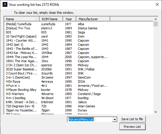Clasificar roms mame Romlister