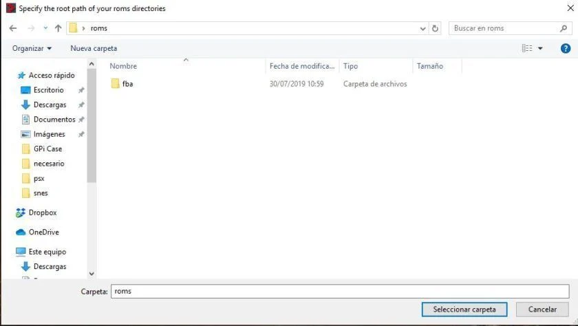 Directorio local de ROMs en Universal XML Scraper