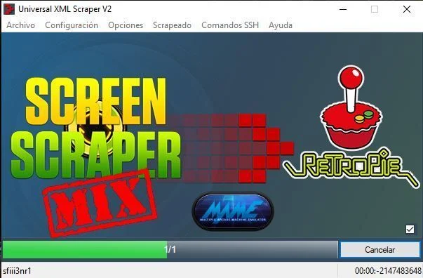 Universal XML Scraper durante el proceso de scraping