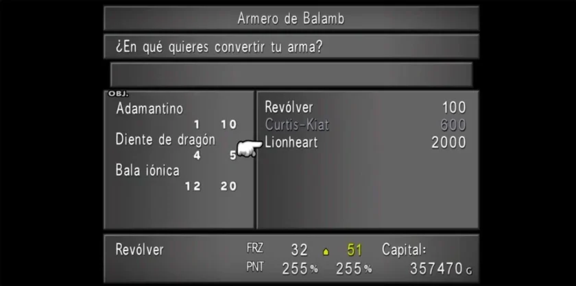 Fabricar Lionheart en el armero de Balamb sin la revista Armas número 1
