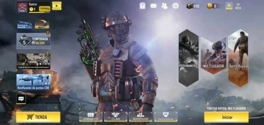 menú principal call of duty mobile