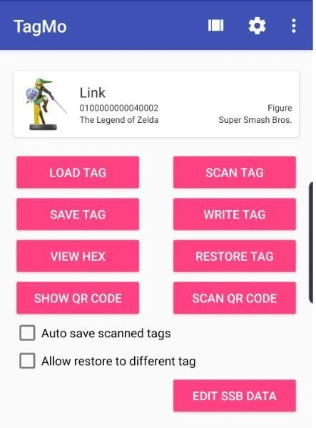 Lectura de un amiibo de Link mediante TagMo