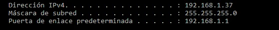 Comando ipconfig para conocer la dirección IP privada