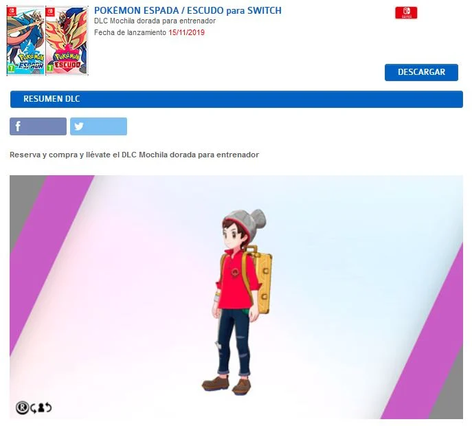Mochila dorada Pokémon espada y escudo