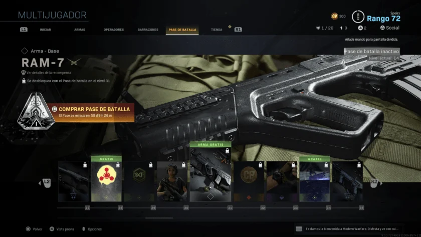 ram-7 pase de batalla modern warfare