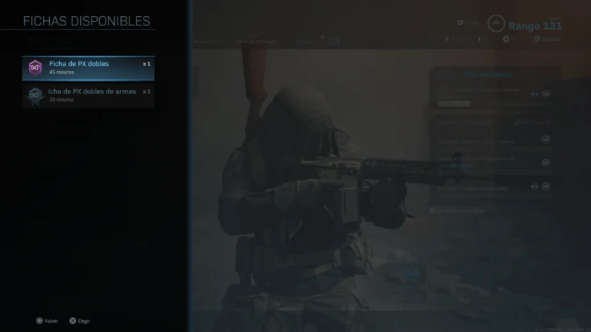 fichas disponibles modern warfare experiencia