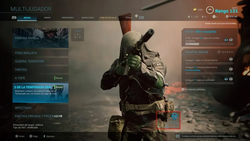fichas disponibles 2xp modern warfare