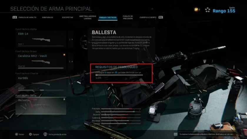 desbloquear ballesta modern warfare