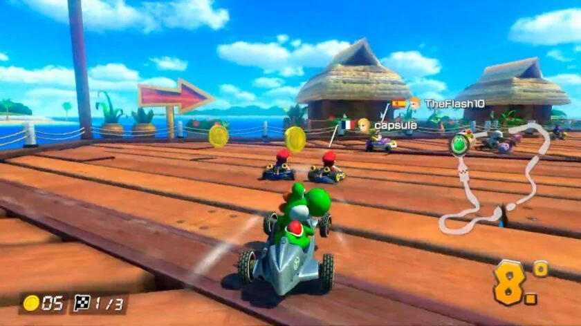 Rebufo detrás de otro piloto en Mario Kart 8 Deluxe