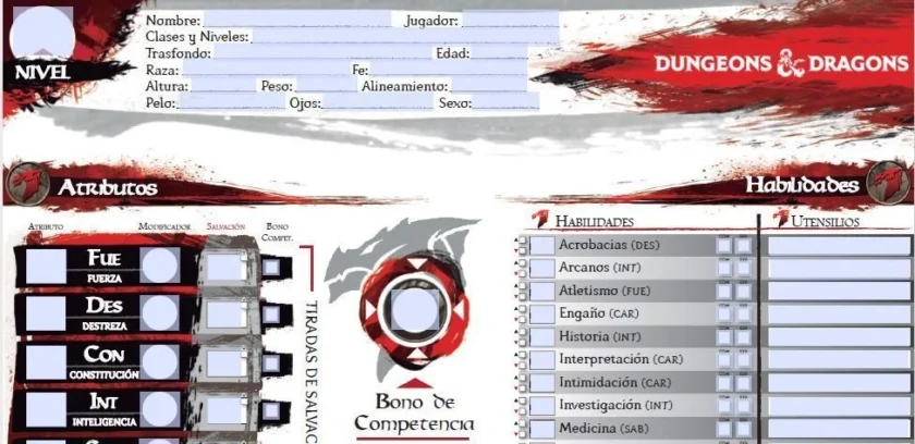 hojas de personaje rol dungeons & dragons