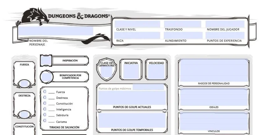 hoja de personaje oficial rol dungeons & dragons