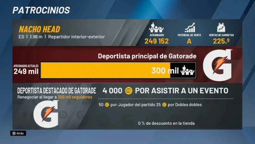 Patrocinios para ganar VC en NBA 2K20 Mi Carrera