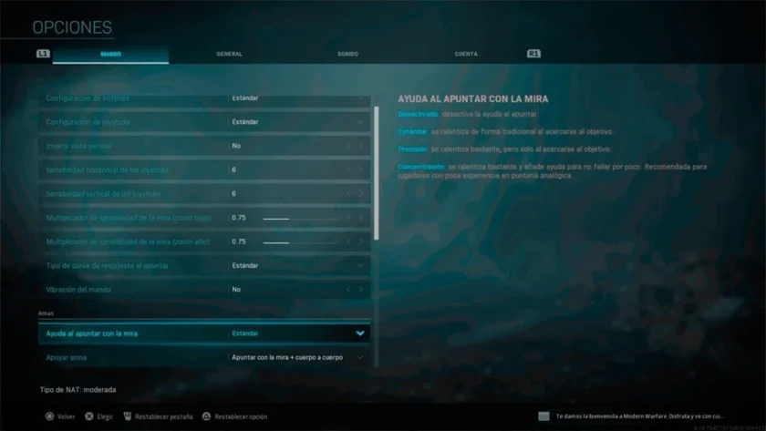 mejor configuración call of duty