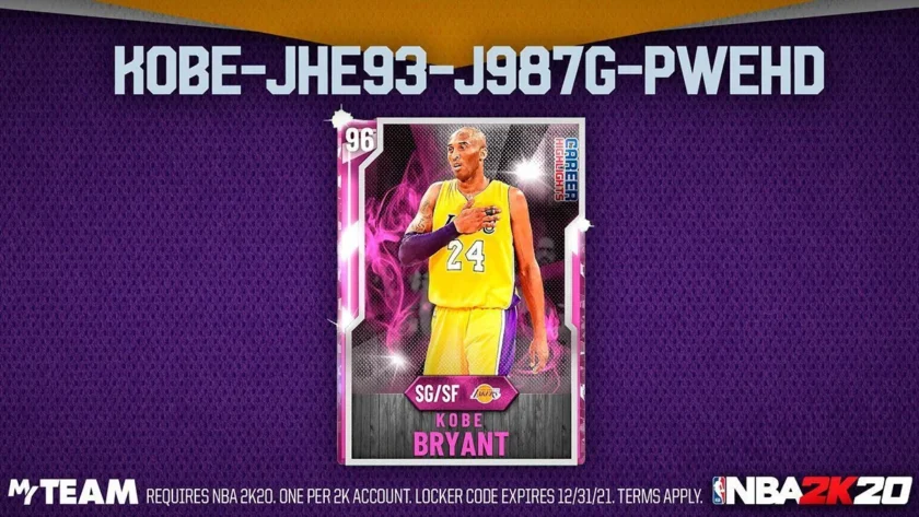 códigos vestuario carta diamante kobe rosa NBA2K20