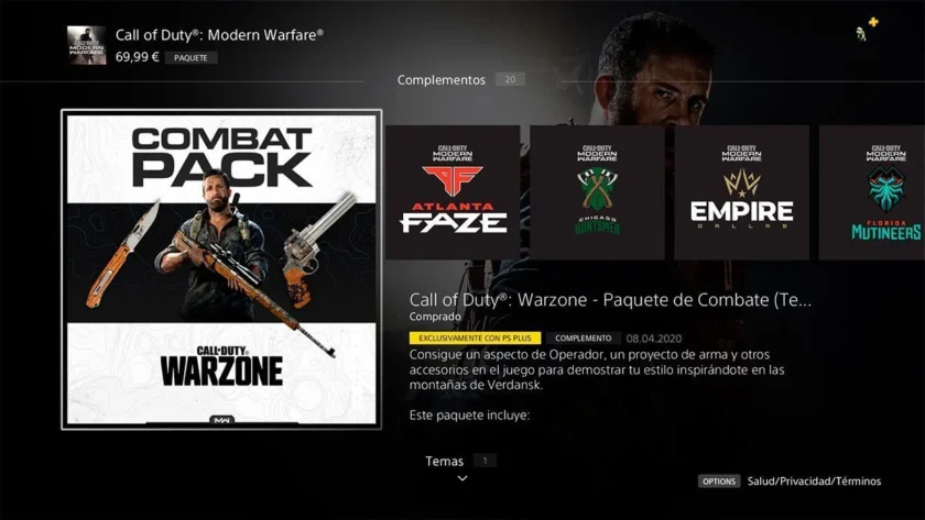 paquete de combate modern warfare
