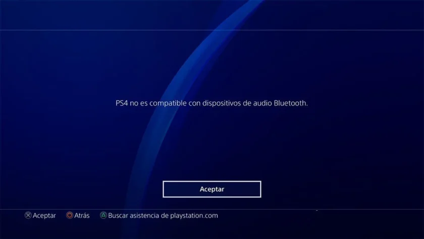 Mensaje de dispositivo de audio Bluetooth no compatible en PS4