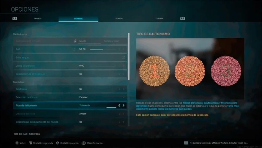 mejor configuración modern warfare ps4 daltonismo
