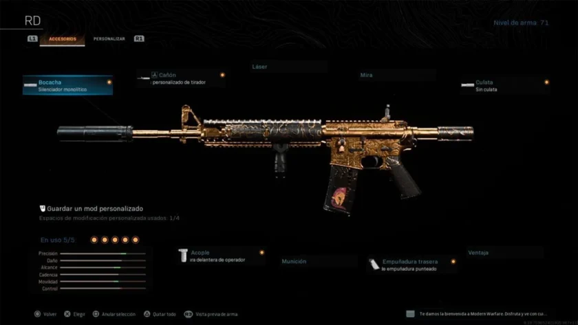 M4A1 con camuflaje oro en la armería de Modern Warfare y Warzone clásico