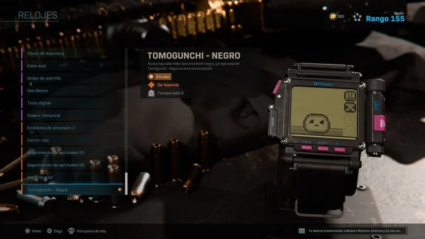 tomogunchi equipar reloj warfare
