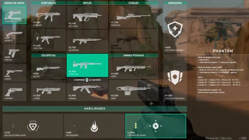 armas valorant fase de compra