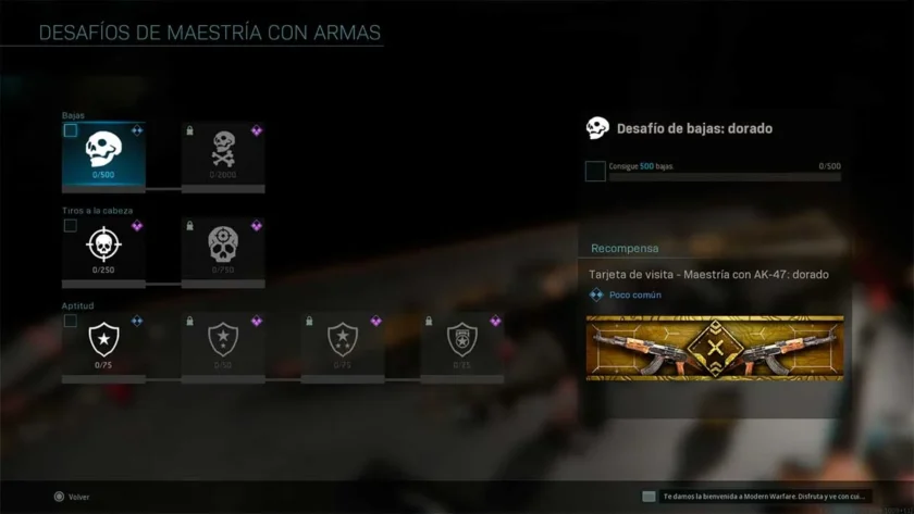 Desafíos de maestría de armas en Modern Warfare