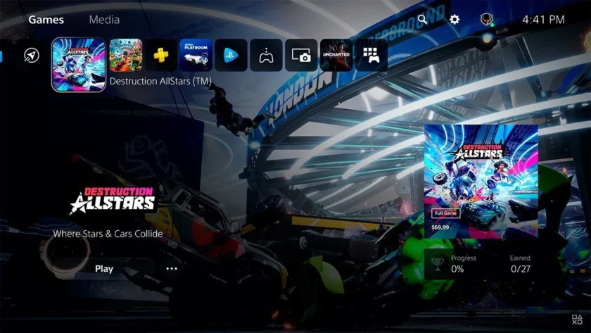 Pantalla de inicio de PS5 con varios juegos instalados