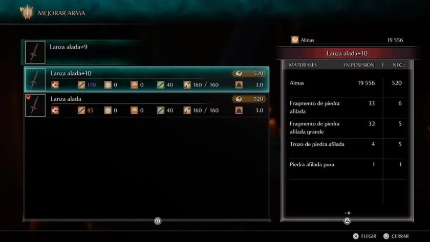 Lanza Alada +10 mejorar armas Demon's Souls