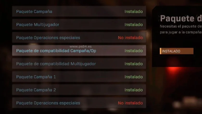 Paquetes de Call of Duty Modern Warfare que se instalaban para evitar el bucle de copiado