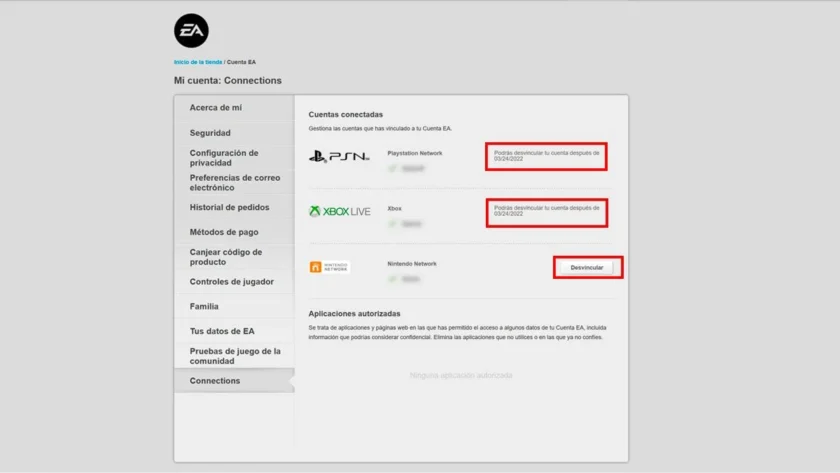 cambiar cuenta EA vinculada