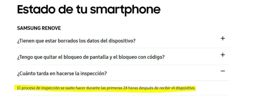 demora proceso inspección samsung renove