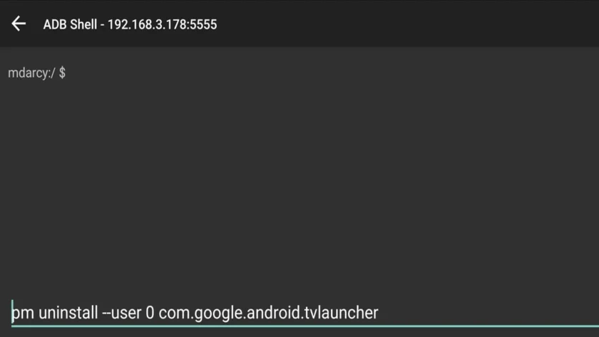 comando adb quitar launcher por defecto android tv