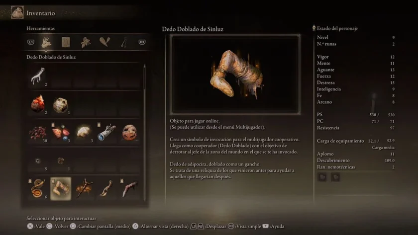 Dedo Doblado de Sinluz para jugar en cooperativo en Elden Ring