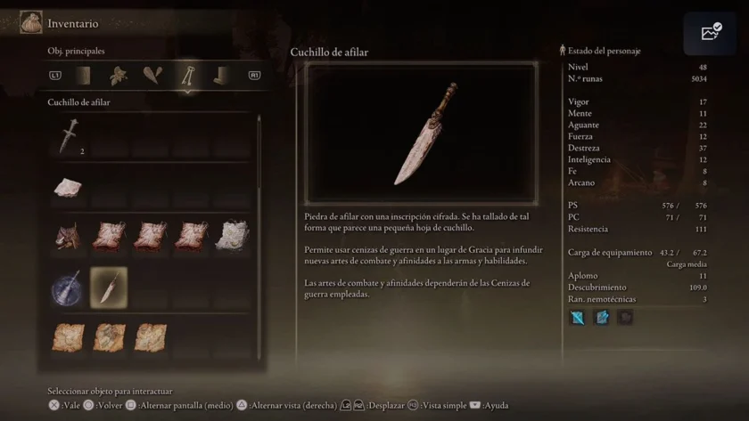 Cuchillo de Afilar para aplicar Cenizas de Guerra en Elden Ring