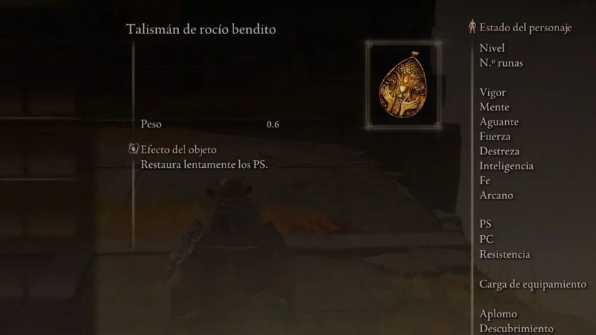 Estadísticas del Talismán de rocío bendito en Elden Ring