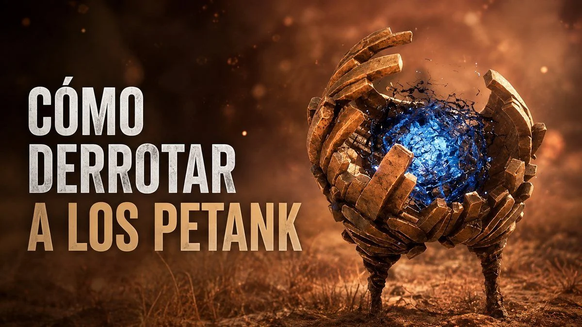 Petank de Clair Obscur: Expedition 33 con su núcleo azul visible y texto “Cómo derrotar a los Petank”