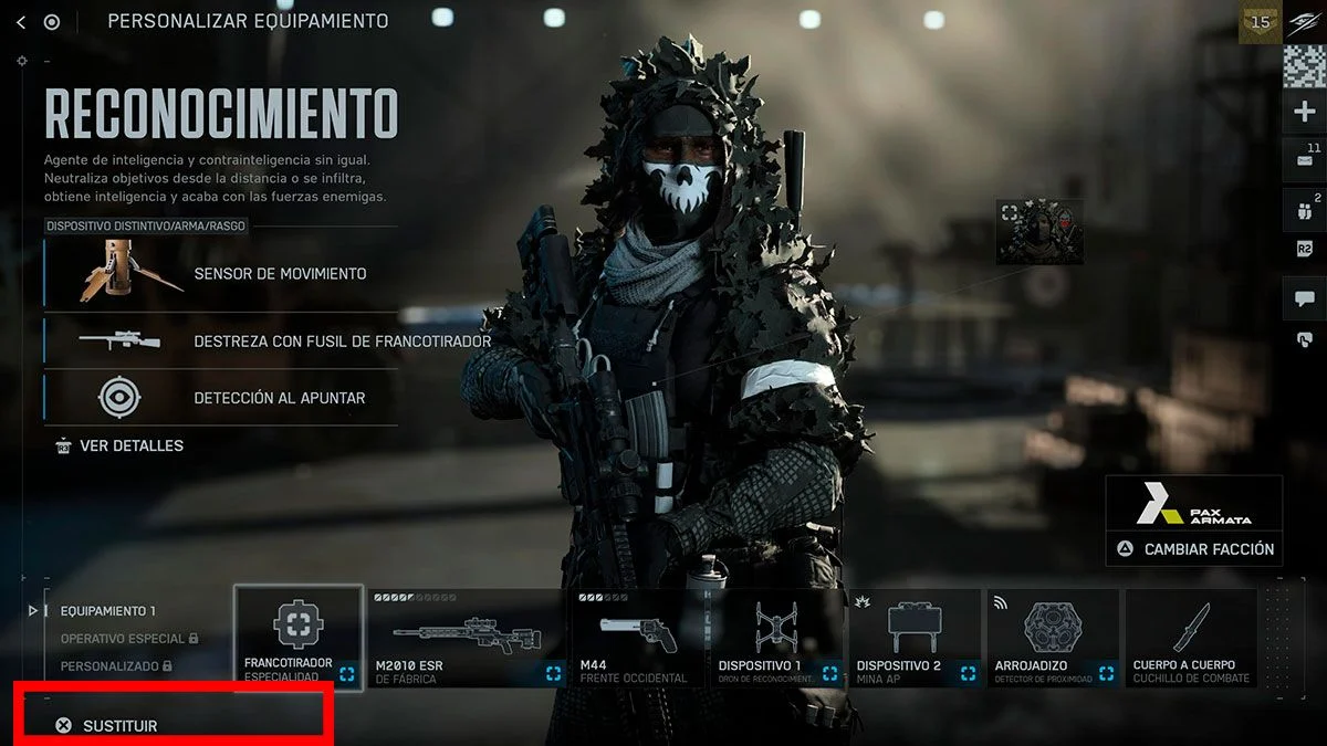 menú de Battlefield 6 donde no aparece la opción Destacar en perfil