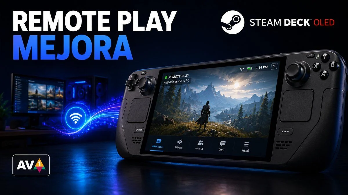 Steam Deck OLED utilizando Remote Play con HDR y vídeo AV1 desde un ordenador