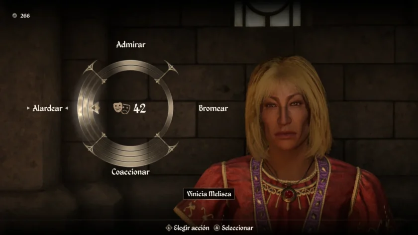 Vinicia Melissaeia muestra disgusto durante la Persuasión en Oblivion Remastered.