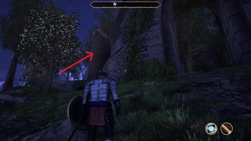 Árbol hueco que oculta la entrada trasera de Fuerte Farragut en Oblivion Remastered