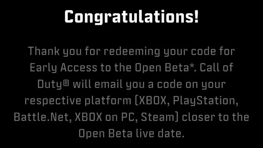 congratuilations redeeming code for early access
