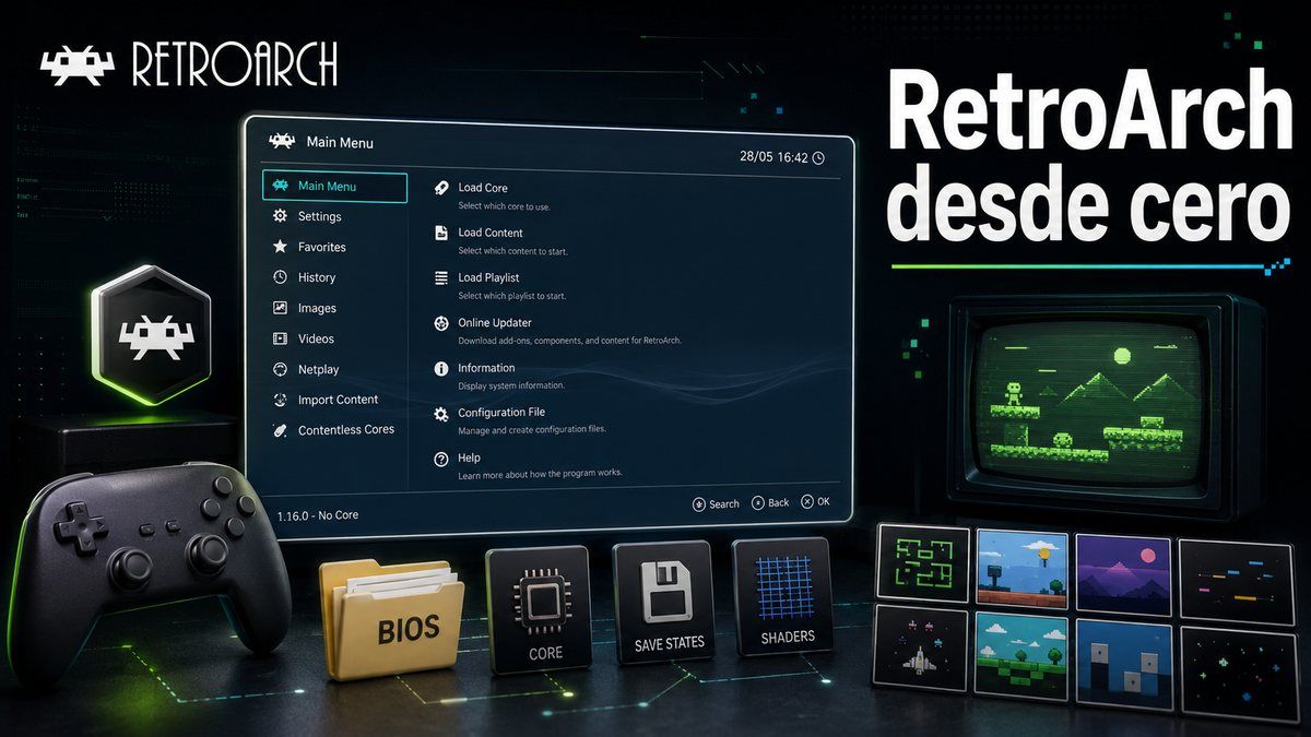 RetroArch siendo configurado en un pc con la guia