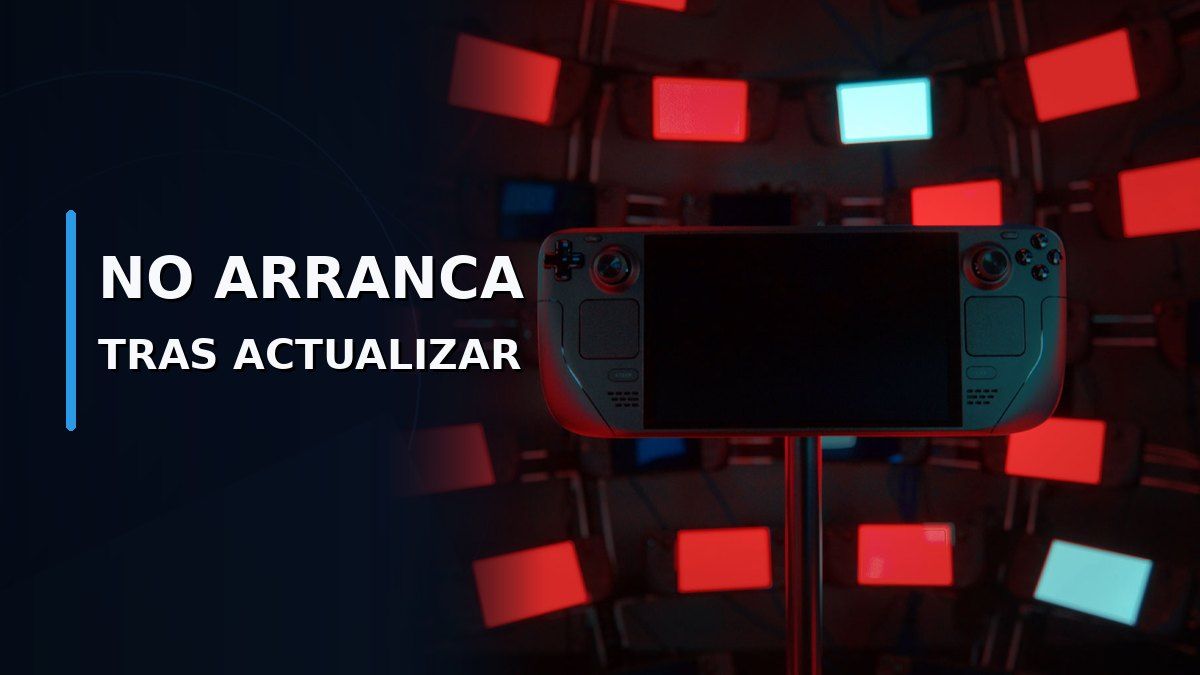 Steam Deck con fondo oscuro para una guía sobre problemas de arranque después de actualizar SteamOS.