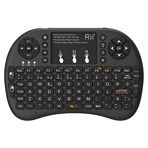 Rii i8+ Multimedia Mini Teclado inalámbrico 2.4Ghz con touchpad Integrado, retroiluminación Led y batería Recargable de Litio-IO