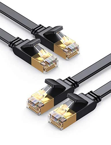Ugreen 11261P - 2 X 2M Cable de Red Cat 7 Cable Ethernet Lan 10000Mbit/S con Conector Rj45 (10 Gigabit, 600Mhz, Cable Stp), Compatible con Cat 6, Cat 5E, Cat 5 (2 Unidades de 2 Metros, Plano)
