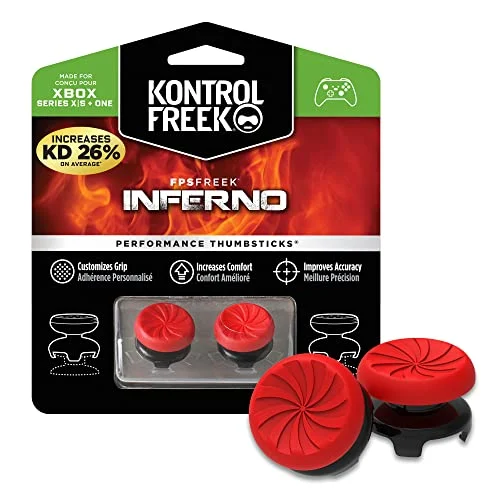 KontrolFreek FPS Freek Inferno para Xbox One y Xbox Series X/S | Performance Thumbsticks | 2 Alturas elevadas, cóncavo | Rojo.