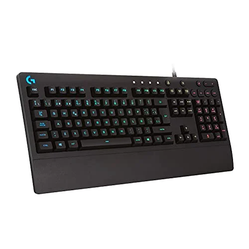 Logitech G213 Prodigy Teclado Gaming con Reposamuñecas, RGB LIGHTSYNC, Teclas Retroiluminadas y Personalizables, Resistente a Salpicaduras, Controles Multimedia Dedicados, Disposición QWERTY ES