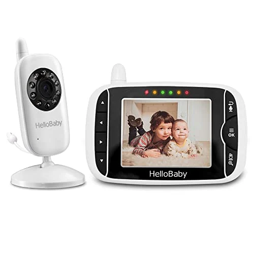 HelloBaby HB32 Vigilabebés Monitor Inalámbrico de Vídeo con Cámara Digital, Vigilancia de la Temperatura de Visión Nocturnay 2 Way Talkback System (HB32), 720p, Sólo movimiento