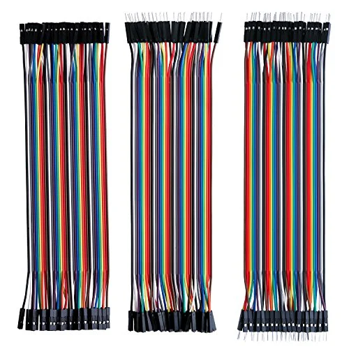 ELEGOO 120 Piezas de Cable Dupont, 40 Pines Macho-Hembra, 40 Macho-Macho, 40 Hembra-Hembra, Puente para Placas Prototipo para Arduino